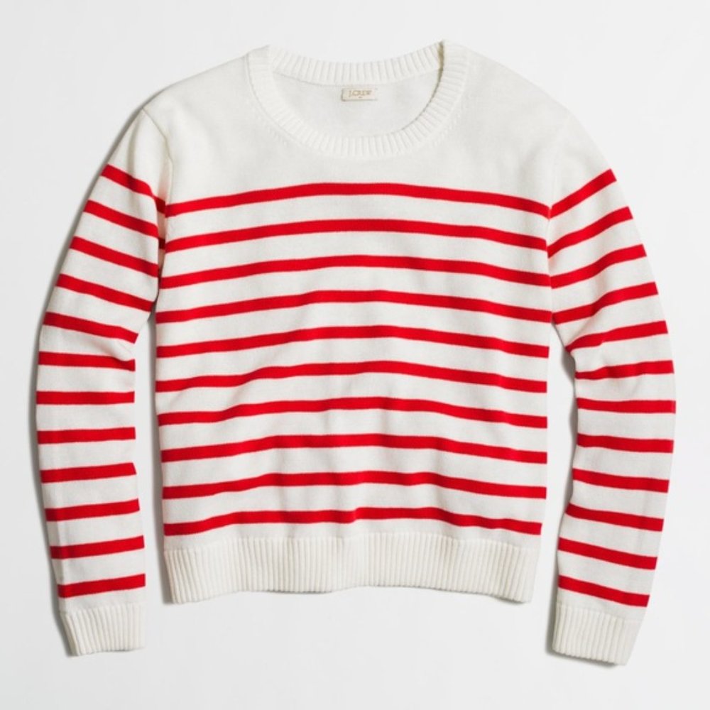 J.CREW FACTORY Coral Red White Stripe Sweater XS